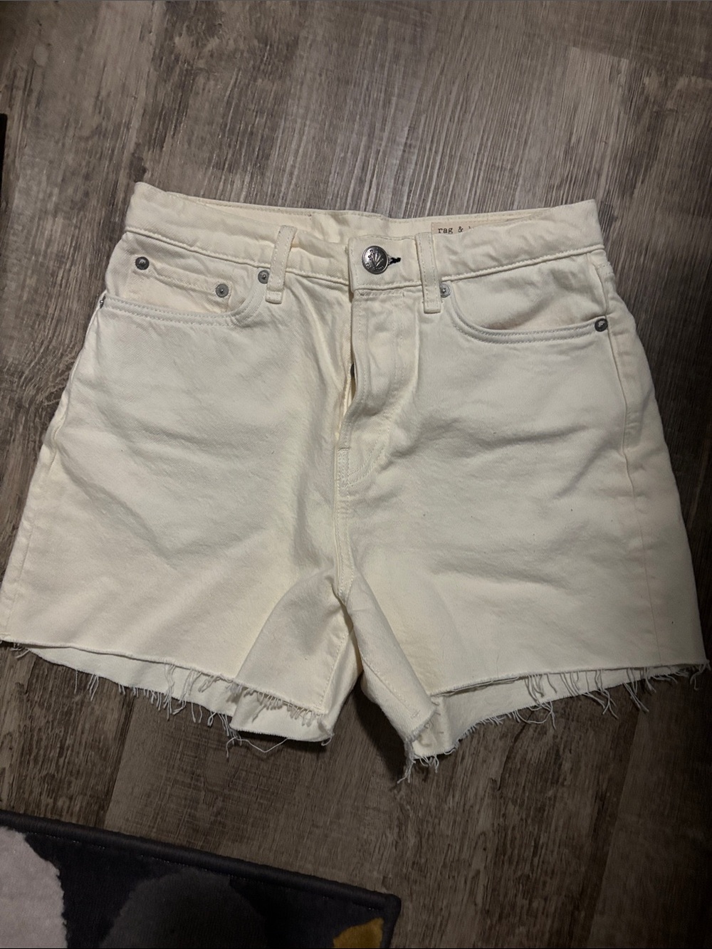 rag & bone off-white frayed hem denim shorts